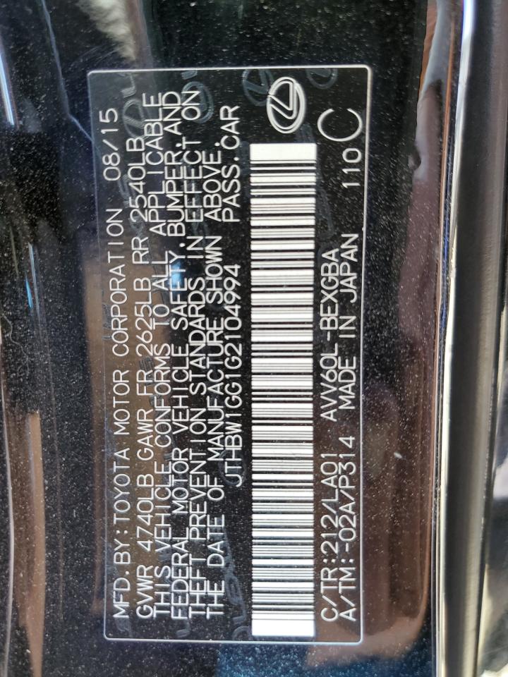 2016 Lexus Es 300H VIN: JTHBW1GG1G2104994 Lot: 47441695