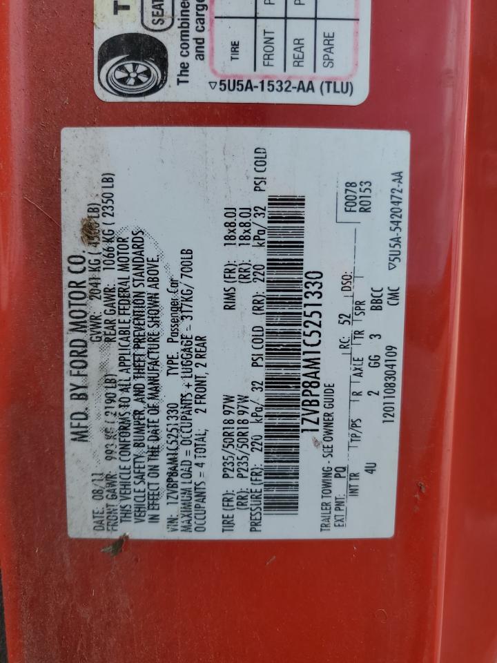 2012 Ford Mustang VIN: 1ZVBP8AM1C251330 Lot: 46155095