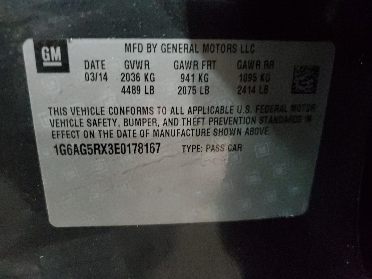 2014 Cadillac Ats VIN: 1G6AG5RX3E0178167 Lot: 43730745
