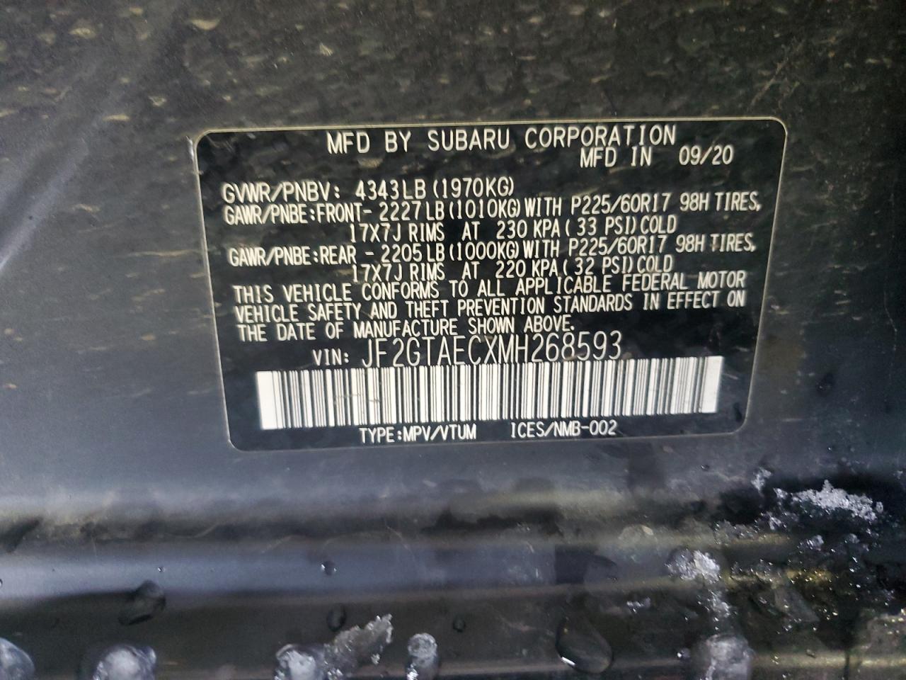 2021 Subaru Crosstrek Premium VIN: JF2GTAECXMH268593 Lot: 44158605