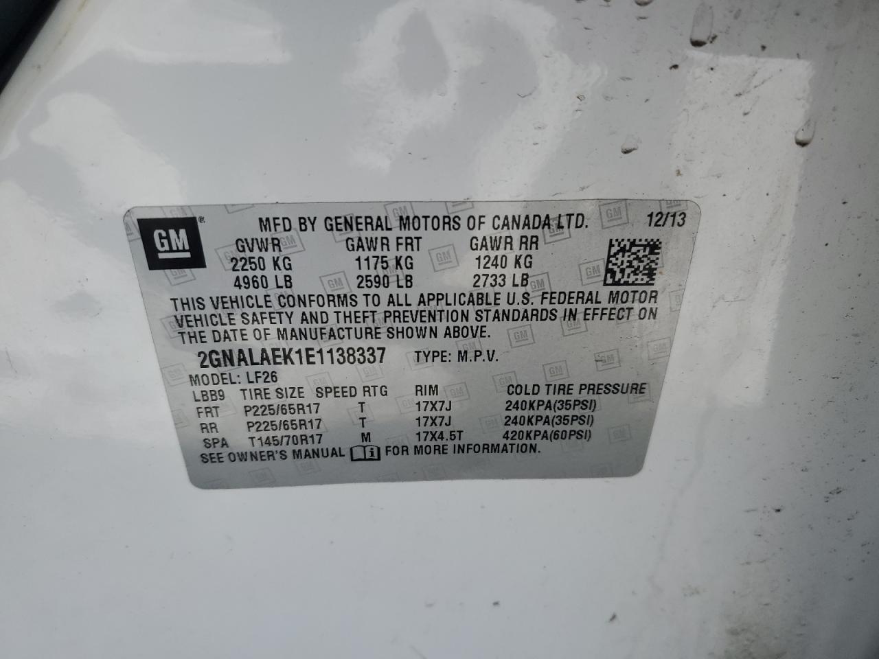 2014 Chevrolet Equinox Ls VIN: 2GNALAEK1E1138337 Lot: 92451485