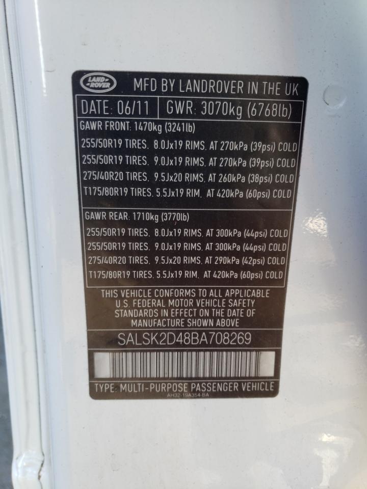 2011 Land Rover Range Rover Sport Lux VIN: SALSK2D48BA708269 Lot: 42786205