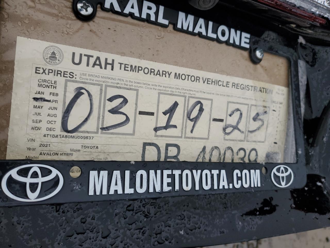 2021 Toyota Avalon Limited VIN: 4T1DA1AB0MU009537 Lot: 45946405