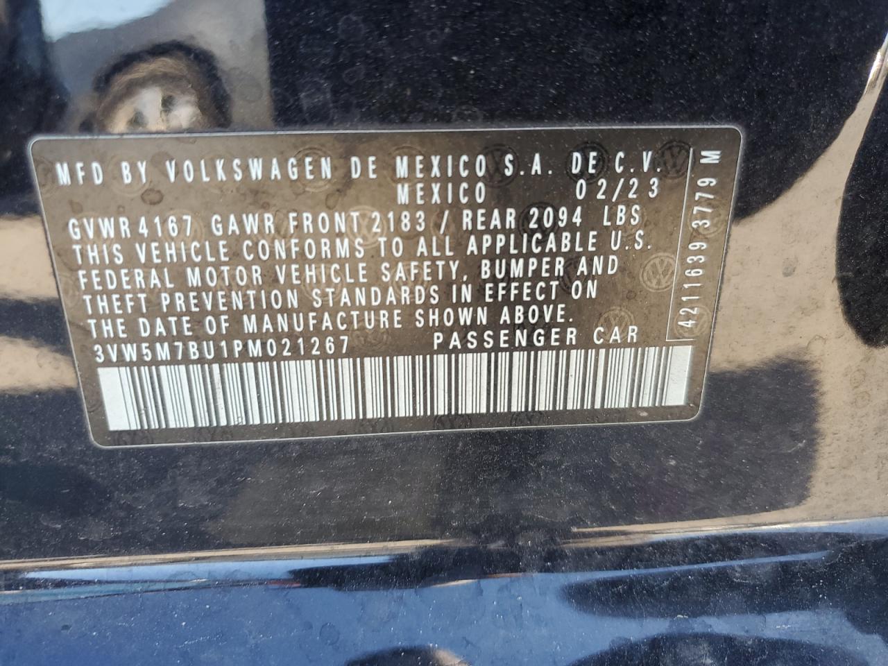 2023 Volkswagen Jetta S VIN: 3VW5M7BU1PM021267 Lot: 45888495