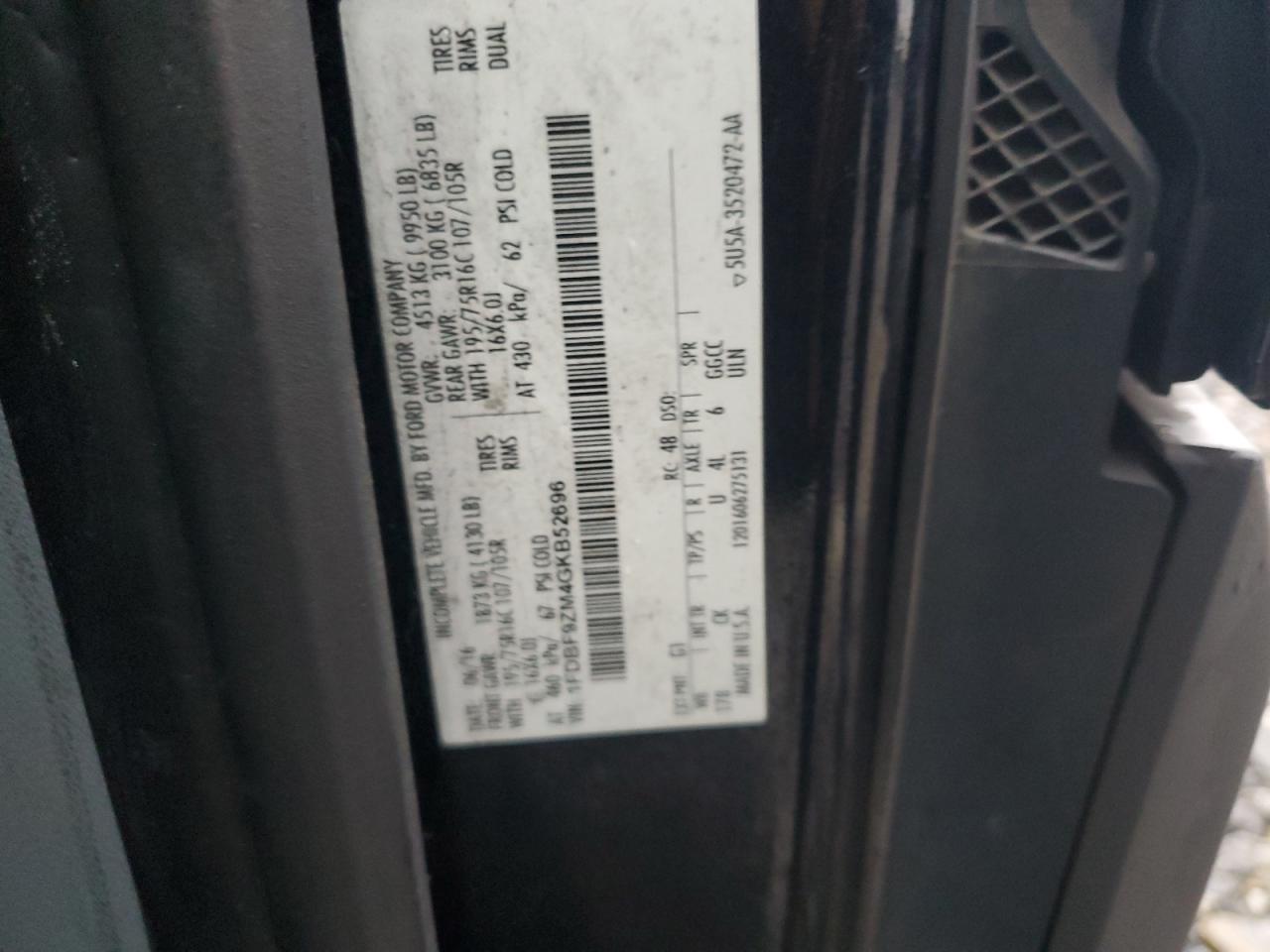 1FDBF9ZM4GKB52696 FORD TRANSIT 2016