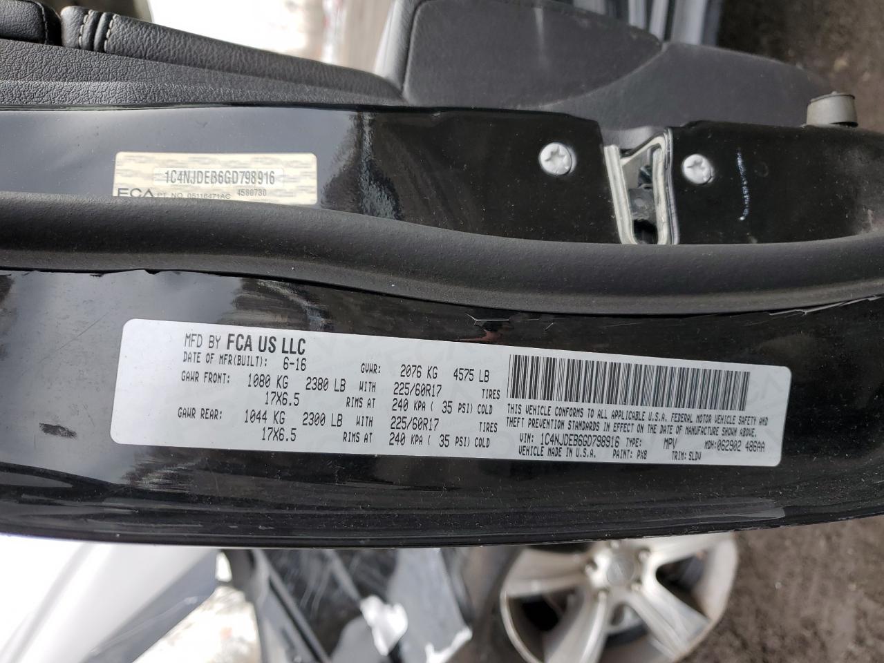 2016 Jeep Compass Latitude VIN: 1C4NJDEB6GD798916 Lot: 46930675