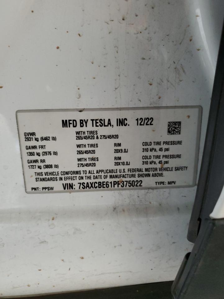 2023 Tesla Model X VIN: 7SAXCBE61PF375022 Lot: 46691555