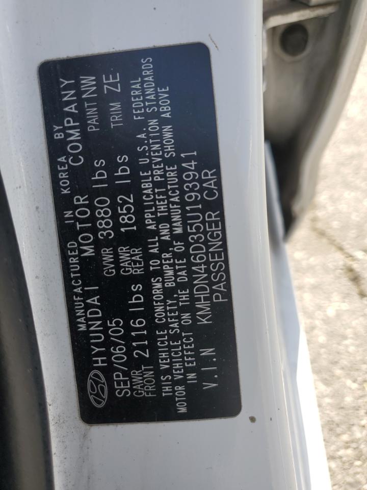 2005 Hyundai Elantra Gls VIN: KMHDN46D35U193941 Lot: 44577505