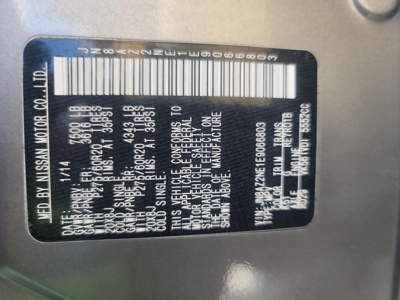 2014 Infiniti Qx80 VIN: JN8AZ2NE1E9066803 Lot: 44858365