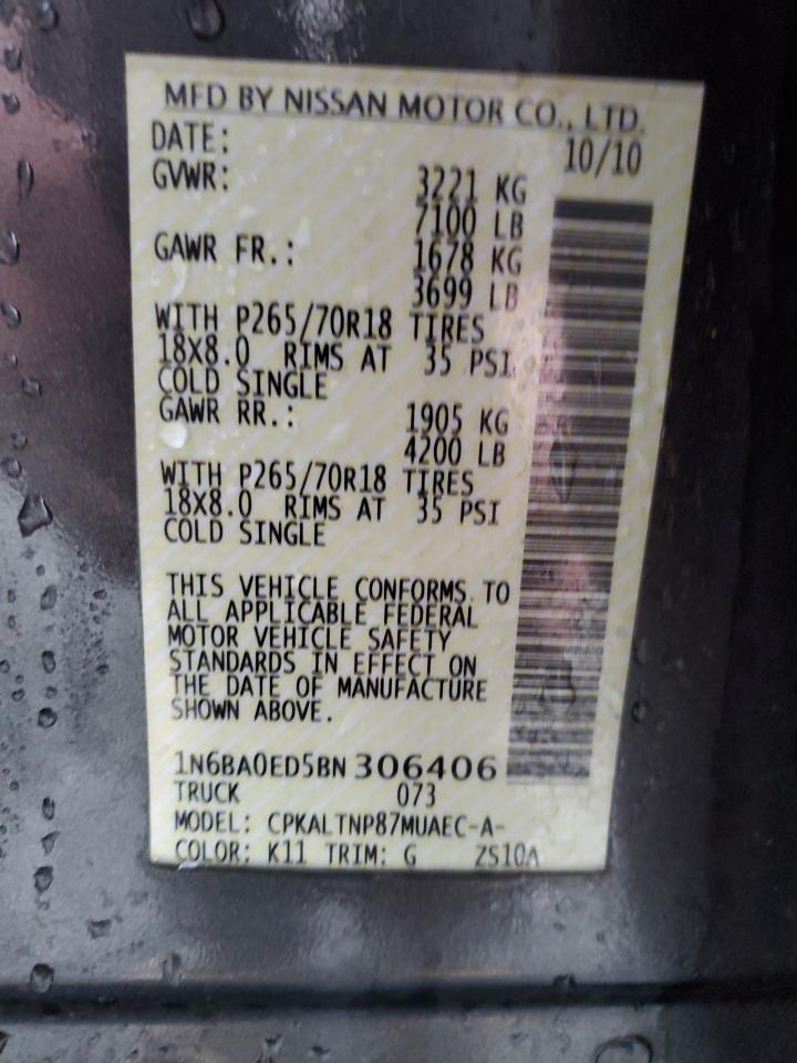 2011 Nissan Titan S VIN: 1N6BA0ED5BN306406 Lot: 45035485