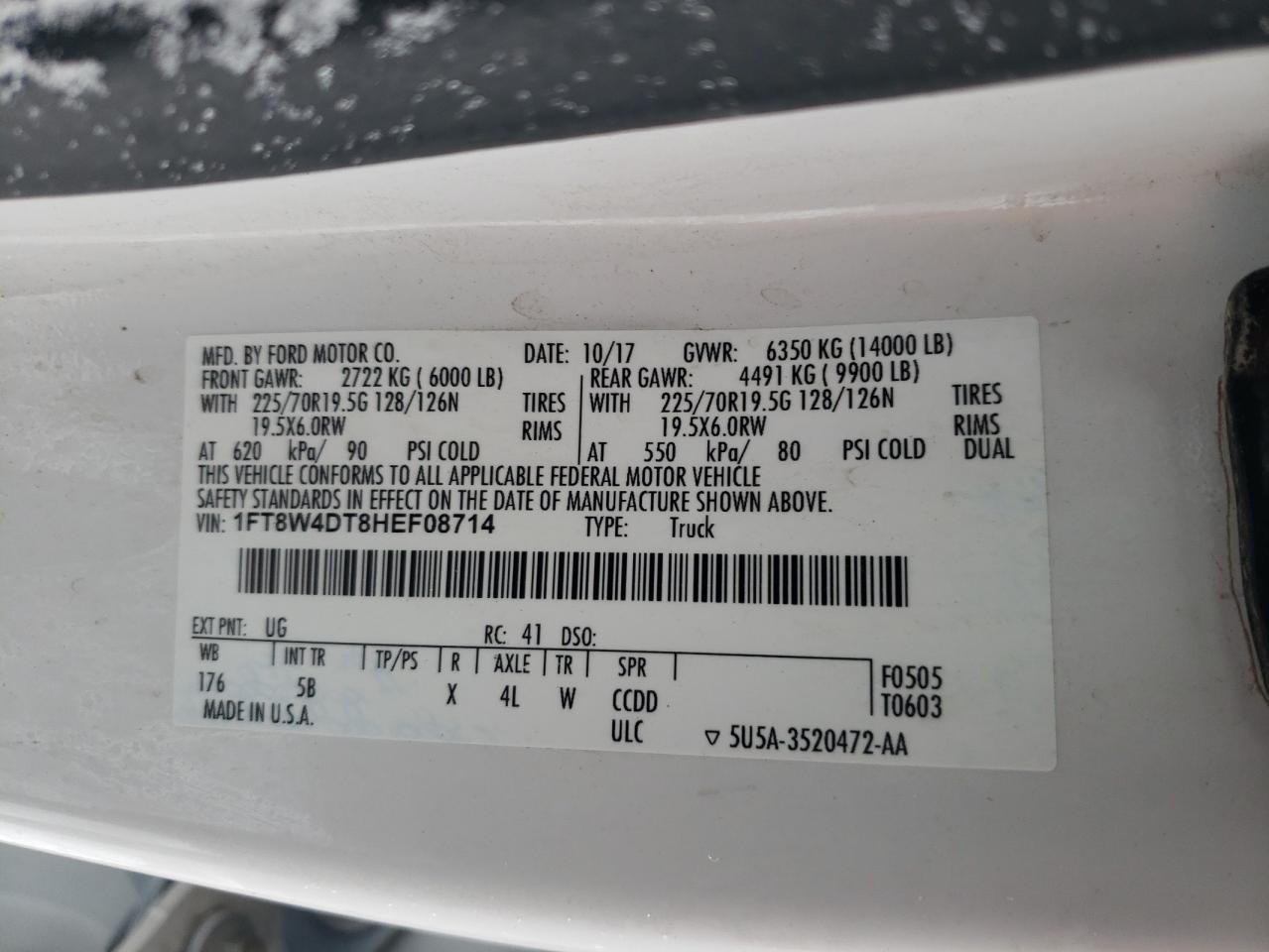 2017 Ford F450 Super Duty VIN: 1FT8W4DT8HEF08714 Lot: 44341195