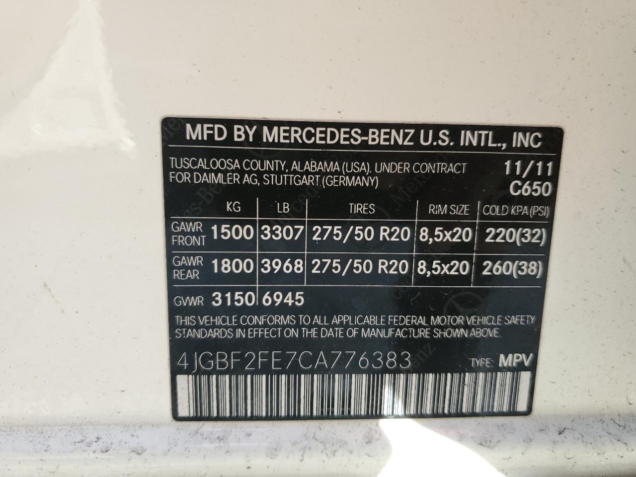 2012 Mercedes-Benz Gl 350 Bluetec VIN: 4JGBF2FE7CA776383 Lot: 46052045