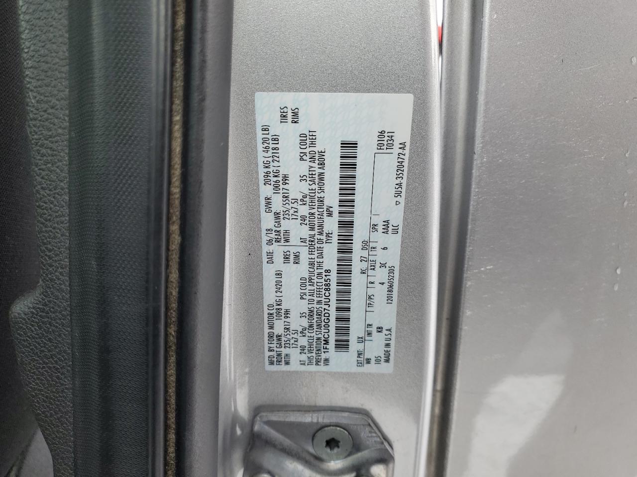 2018 Ford Escape Se VIN: 1FMCU0GD7JUC88518 Lot: 45638695