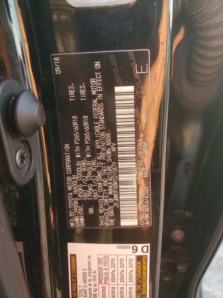 2019 Lexus Gx 460 VIN: JTJBM7FX8K5215879 Lot: 45759045