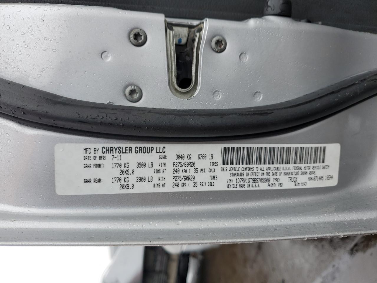 2011 Dodge Ram 1500 VIN: 1D7RV1GT9BS705908 Lot: 87080655