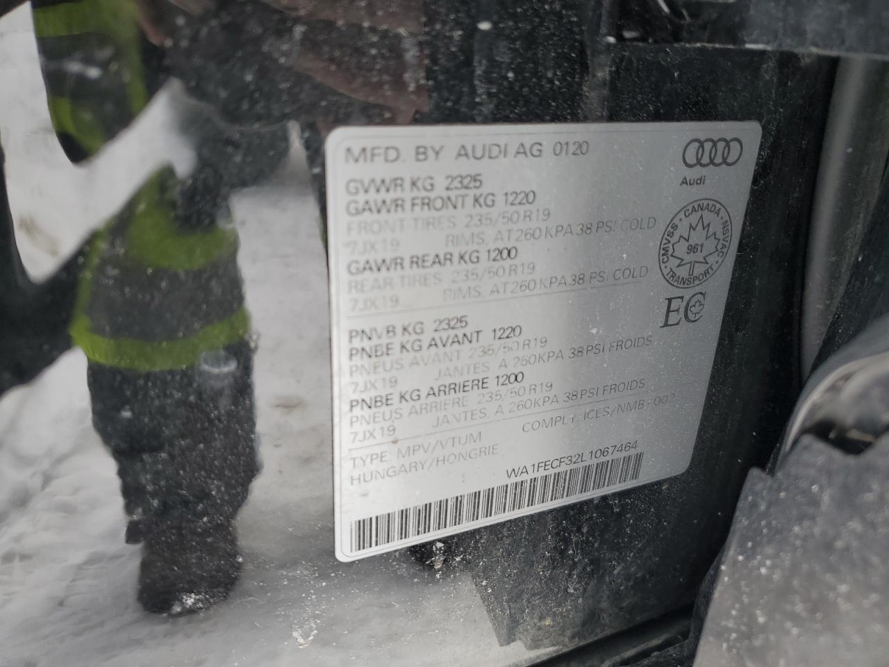 2020 Audi Q3 Prestige S-Line VIN: WA1FECF32L1067464 Lot: 46221495