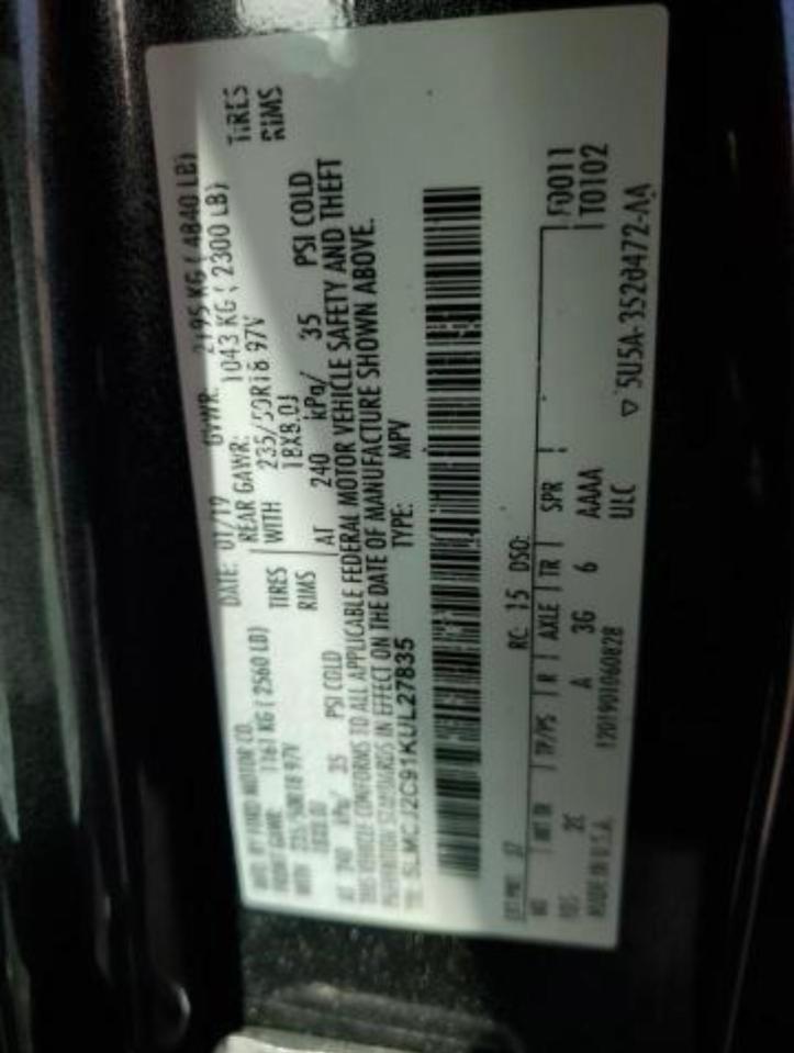 2019 Lincoln Mkc Select VIN: 5LMCJ2C91KUL27835 Lot: 45430145