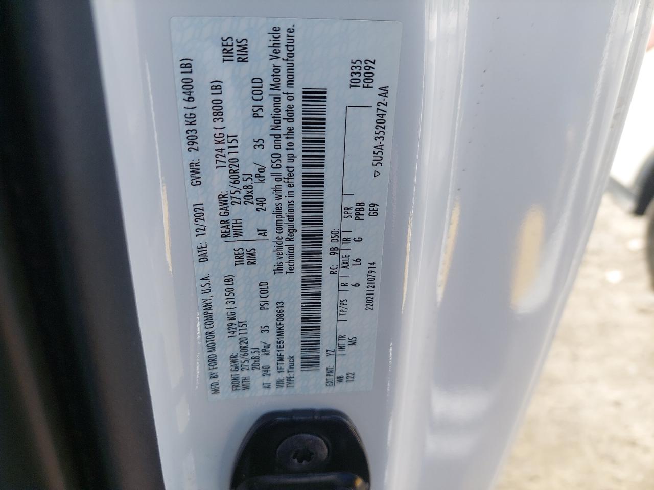 1FTMF1E51MKF08613 - 2021 Ford F150 - #46206405