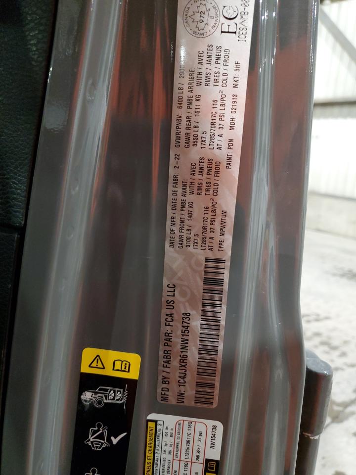 2022 Jeep Wrangler Unlimited Rubicon 4Xe VIN: 1C4JJXR61NW154738 Lot: 47041015