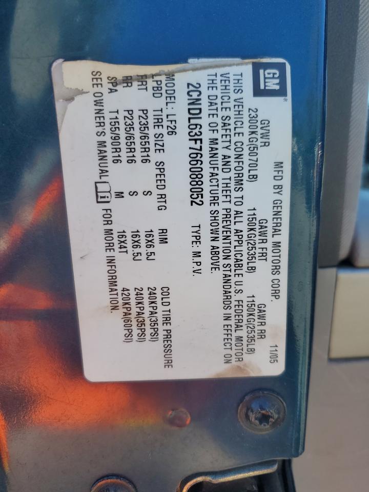 2006 Chevrolet Equinox Lt VIN: 2CNDL63F766088052 Lot: 45381355