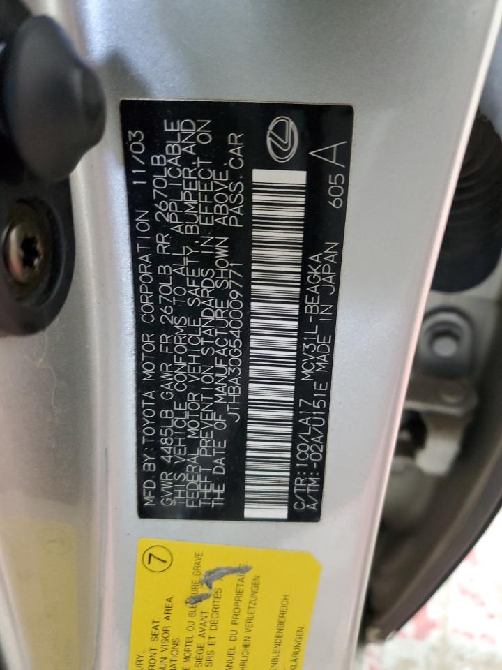 2004 Lexus Es 330 VIN: JTHBA30G540009771 Lot: 46024565