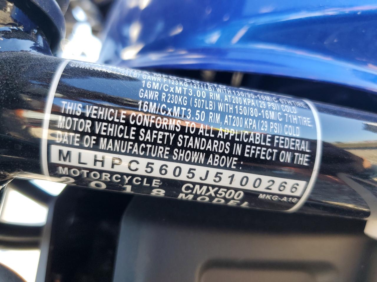 2018 Honda Cmx500 VIN: MLHPC5605J5100266 Lot: 46682895