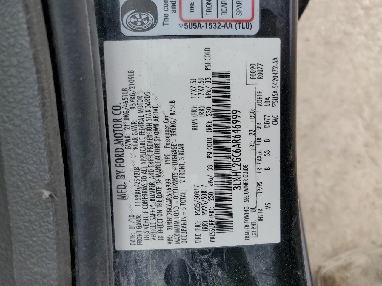 2010 Lincoln Mkz VIN: 3LNHL2GC6AR646999 Lot: 44635525