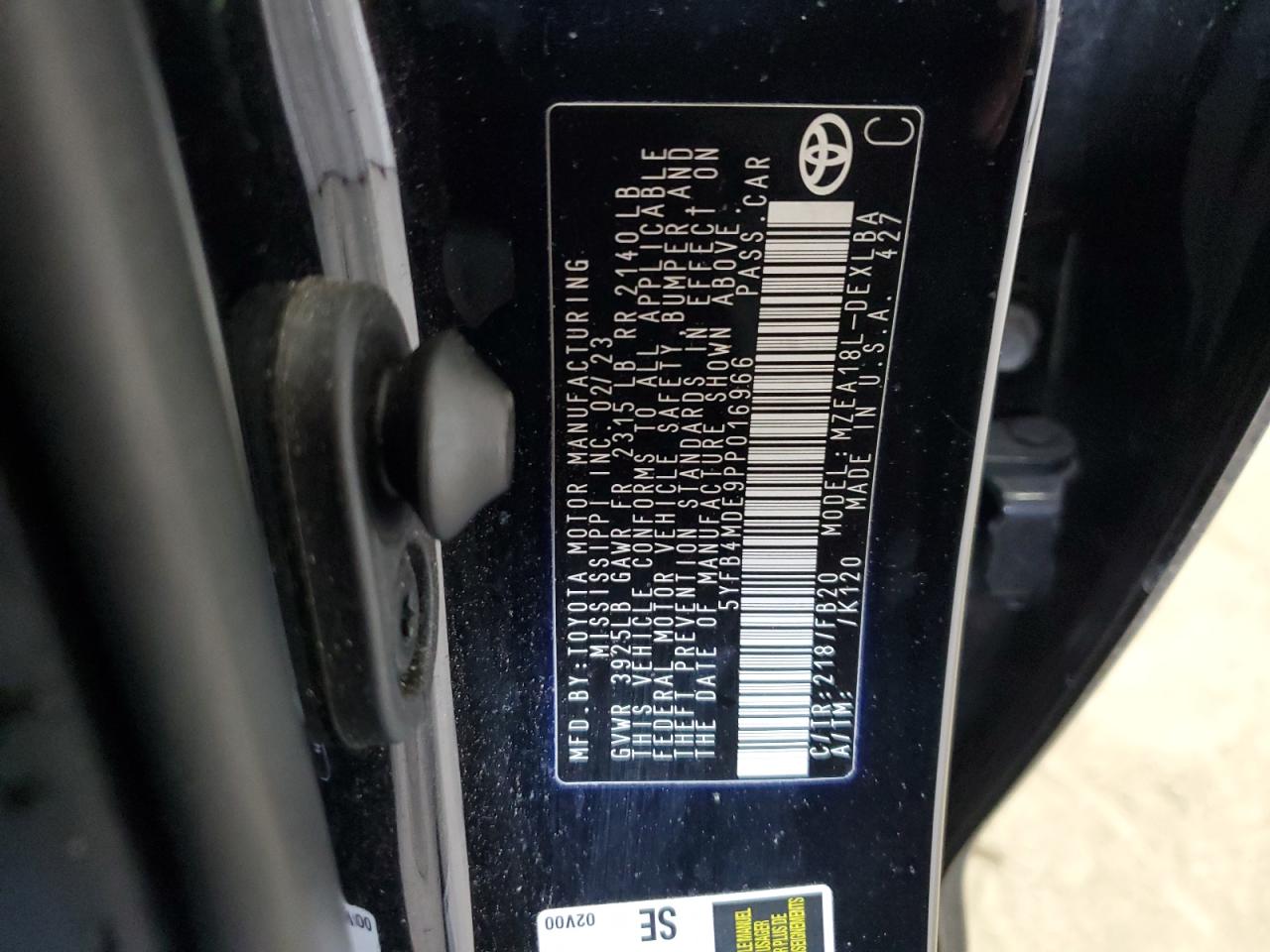 2023 Toyota Corolla Le VIN: 5YFB4MDE9PP016966 Lot: 45420555