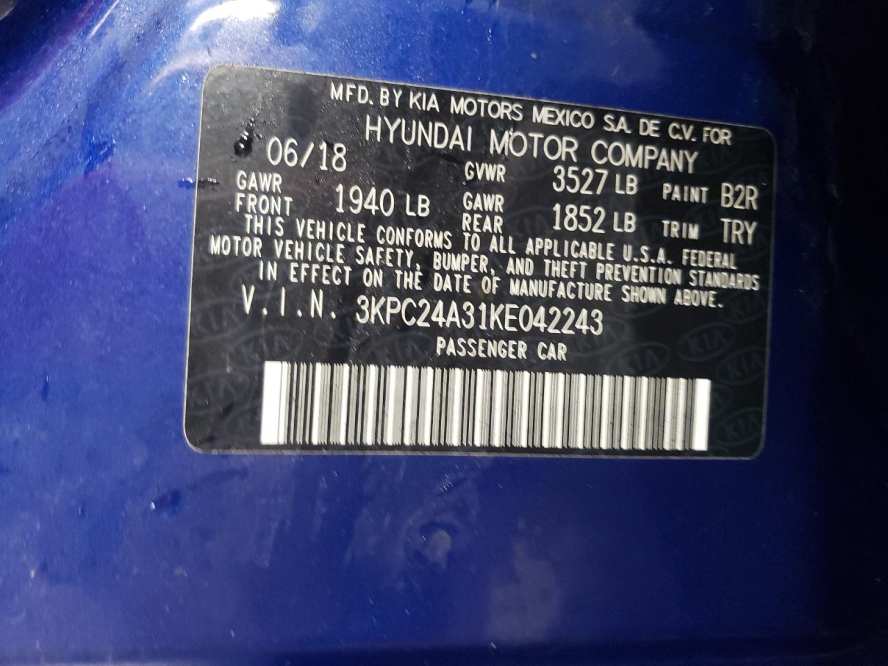 2019 Hyundai Accent Se VIN: 3KPC24A31KE042243 Lot: 47052485