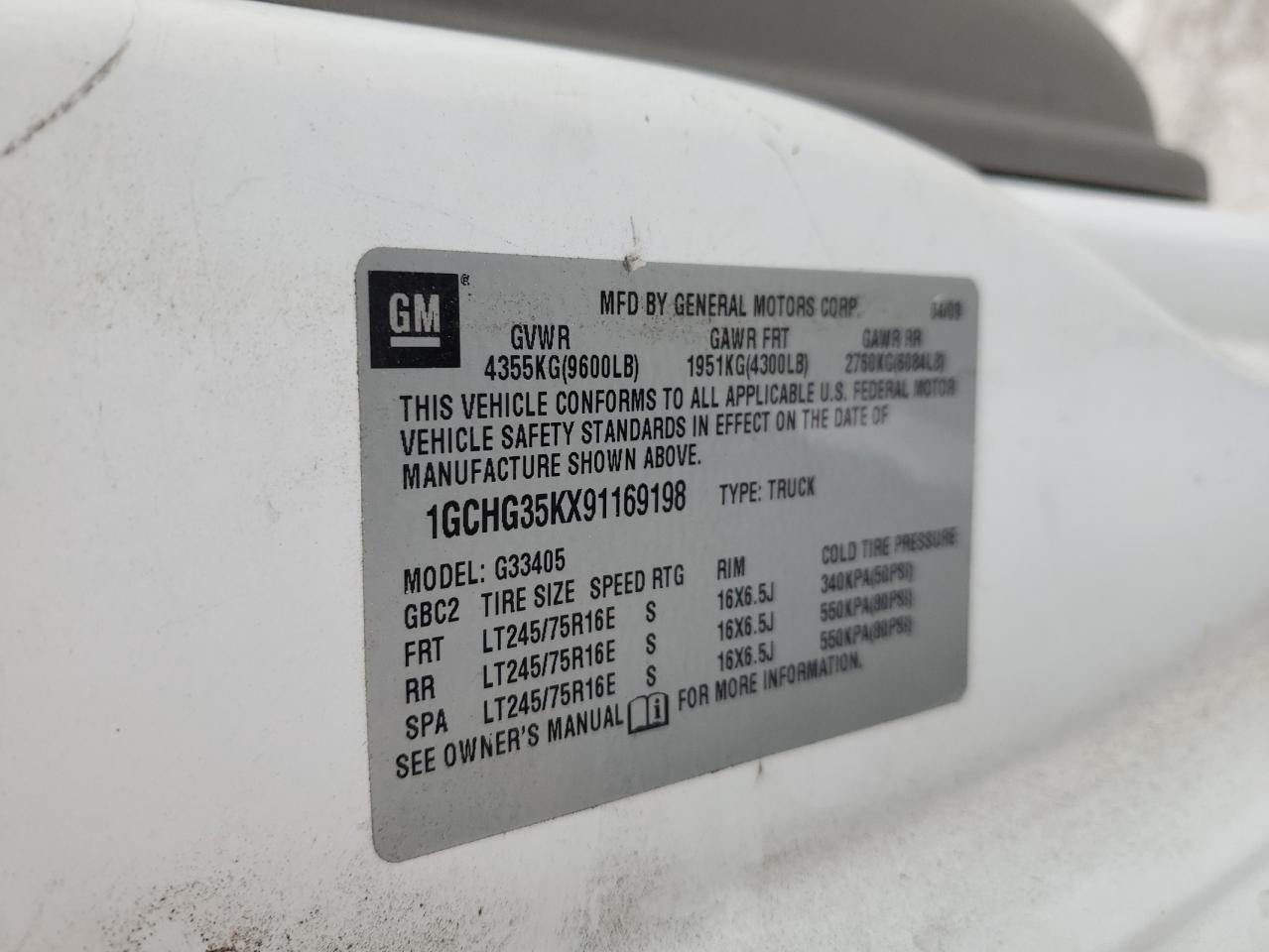 2009 Chevrolet Express VIN: 1GCHH35KX91169198 Lot: 45092375