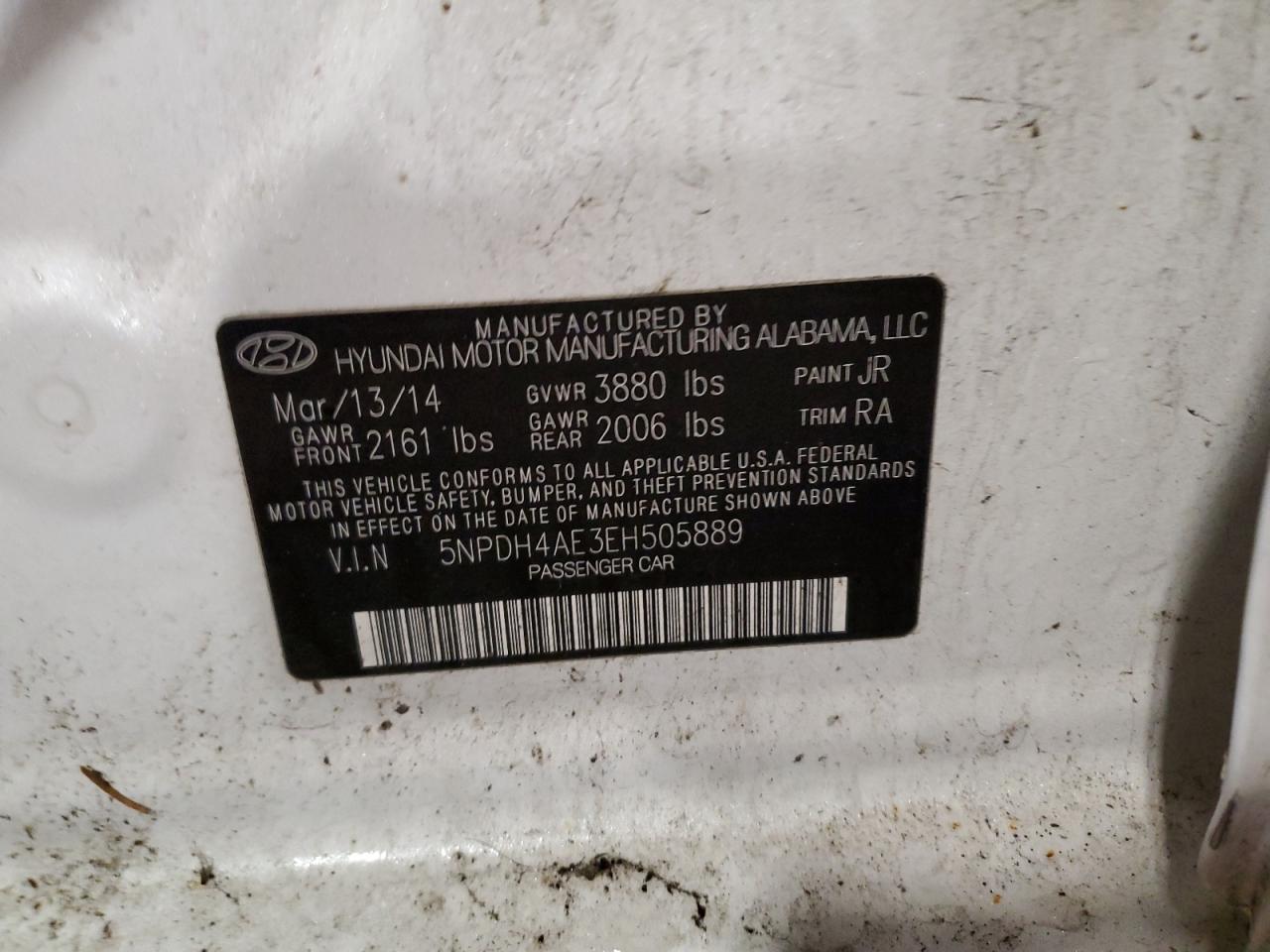 2014 Hyundai Elantra Se VIN: 5NPDH4AE3EH505889 Lot: 89255745