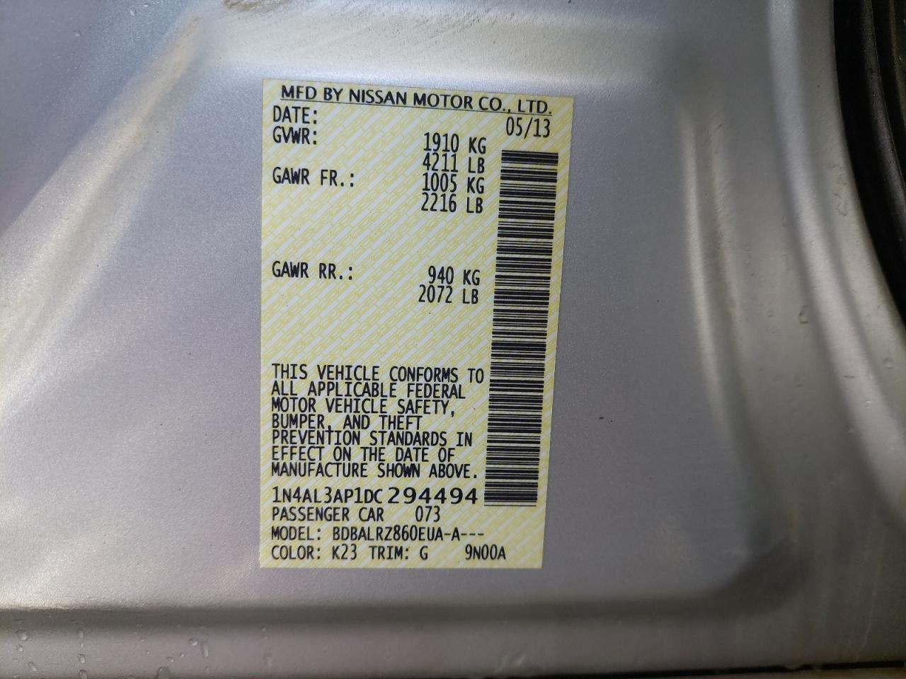1N4AL3AP1DC294494 - 2013 Nissan Altima 2.5 - #43485465
