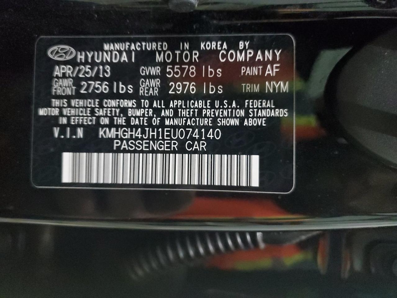 2014 Hyundai Equus Signature VIN: KMHGH4JH1EU074140 Lot: 45452505