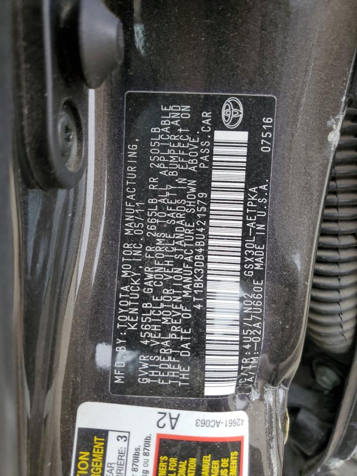 2011 Toyota Avalon Base VIN: 4T1BK3DB4BU421579 Lot: 43972745