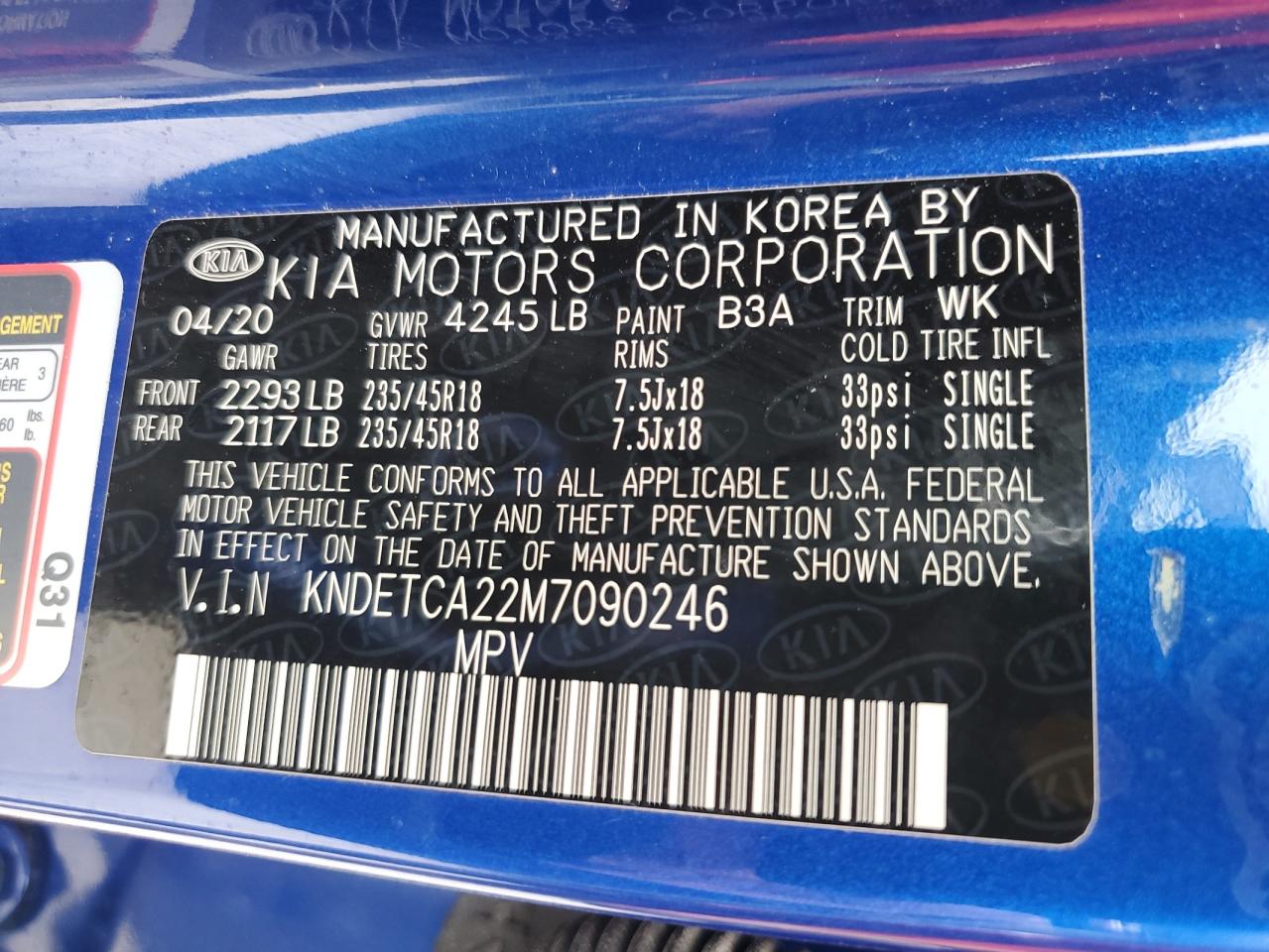 2021 Kia Seltos Sx VIN: KNDETCA22M7090246 Lot: 44154585