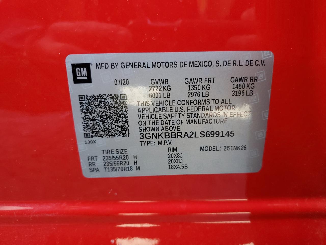 3gnkbbra2ls699145 3GNKBBRA2LS699145 2020 Chevrolet Blazer 1Lt