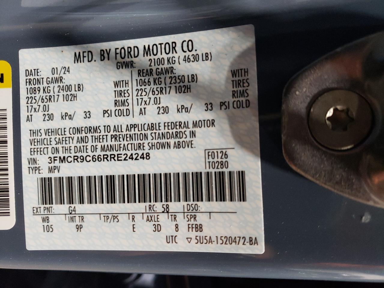 2024 Ford Bronco Sport Outer Banks VIN: 3FMCR9C66RRE24248 Lot: 45033465