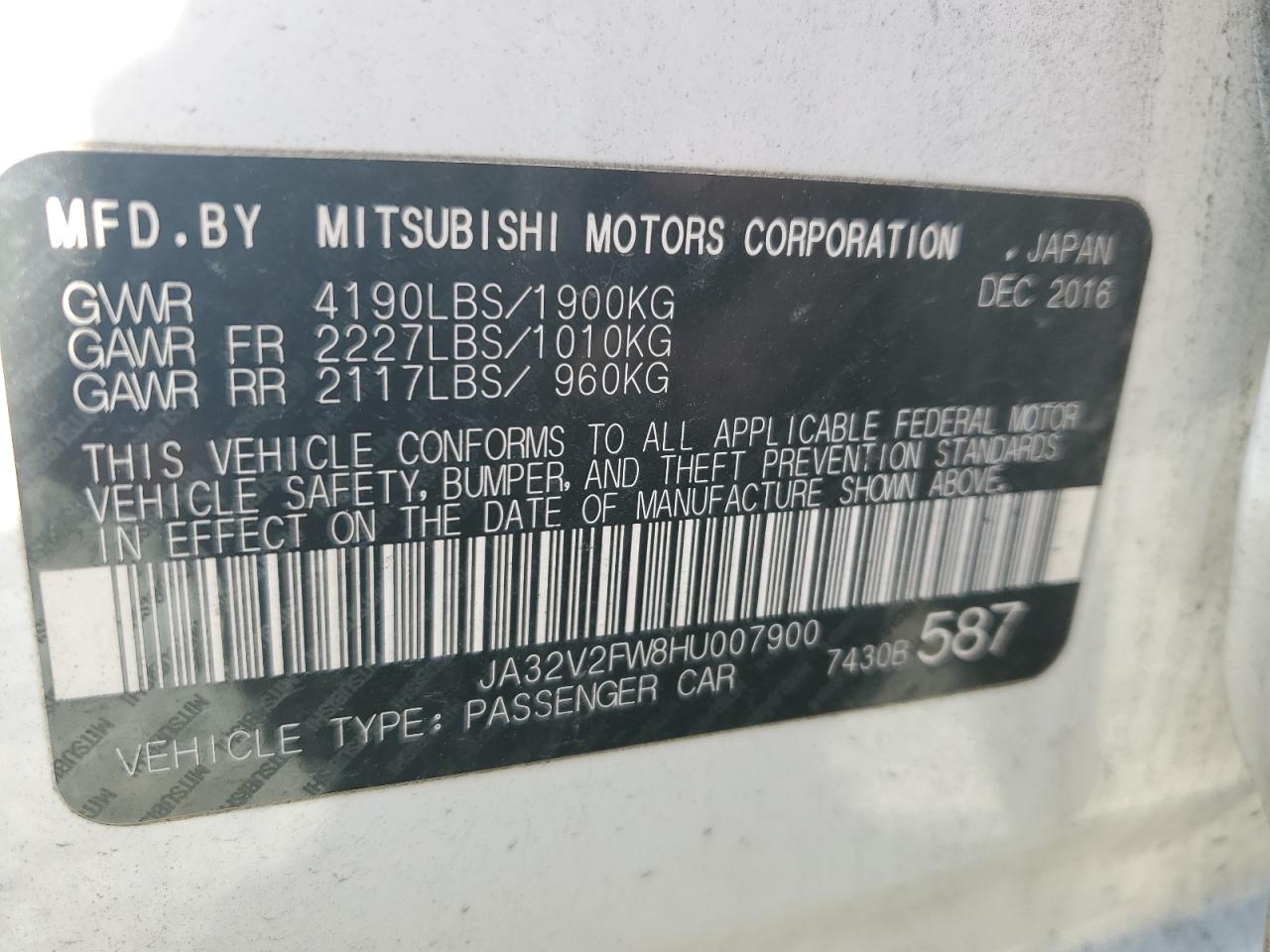 2017 Mitsubishi Lancer Es VIN: JA32V2FW8HU007900 Lot: 43509975