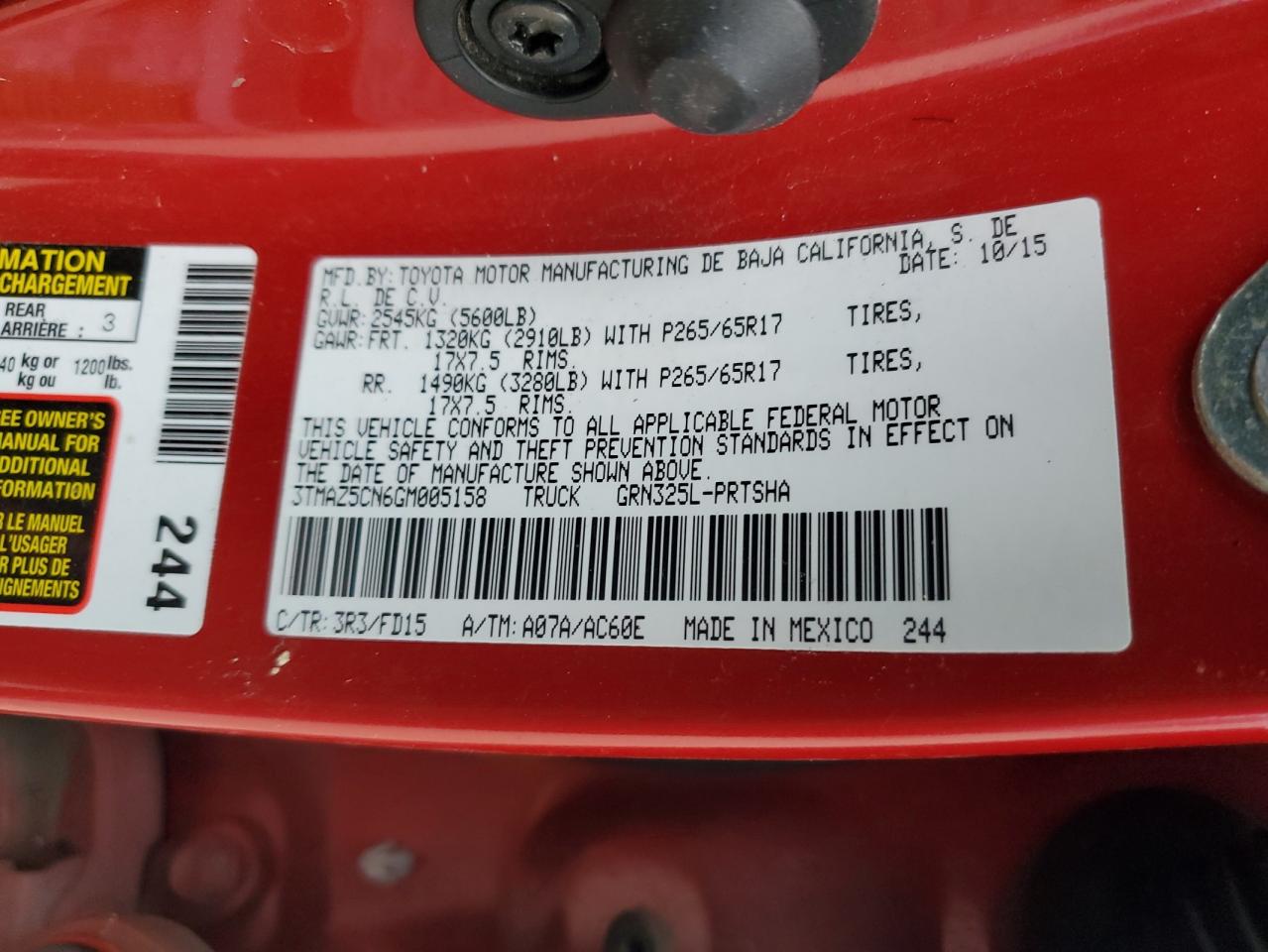 2016 Toyota Tacoma Double Cab VIN: 3TMAZ5CN6GM005158 Lot: 45603005