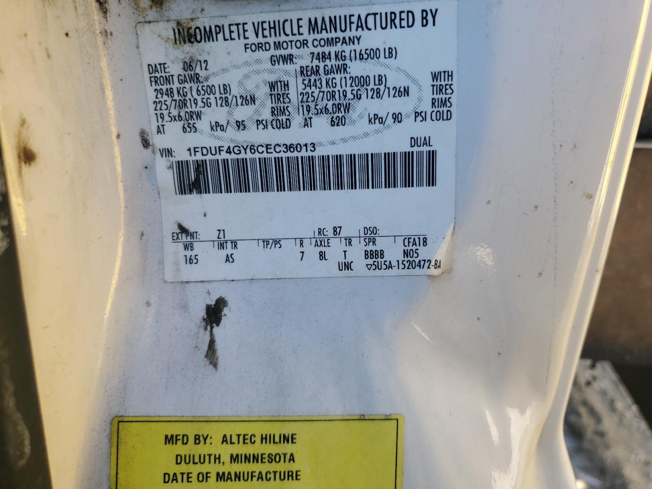 2012 Ford F450 Super Duty VIN: 1FDUF4GY6CEC36013 Lot: 56552635
