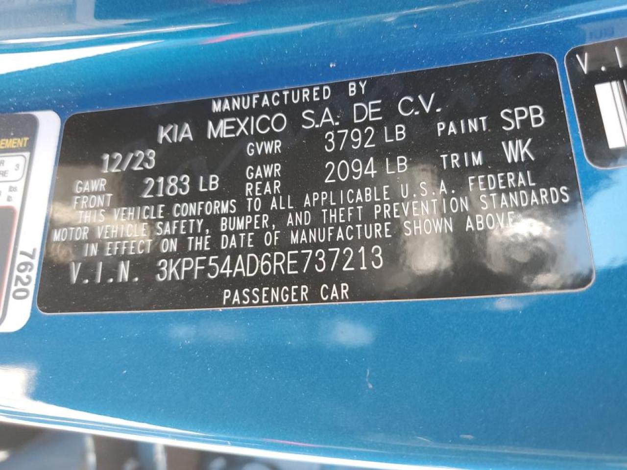 2024 Kia Forte Gt Line VIN: 3KPF54AD6RE737213 Lot: 45044295