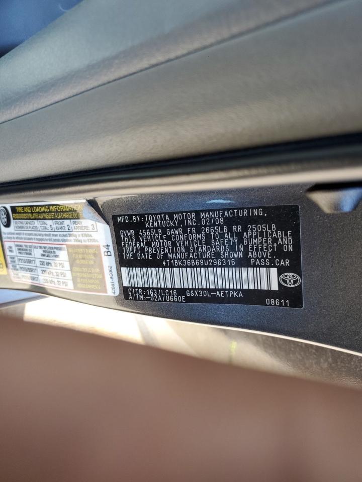 2008 Toyota Avalon Xl VIN: 4T1BK36B68U296316 Lot: 43240775