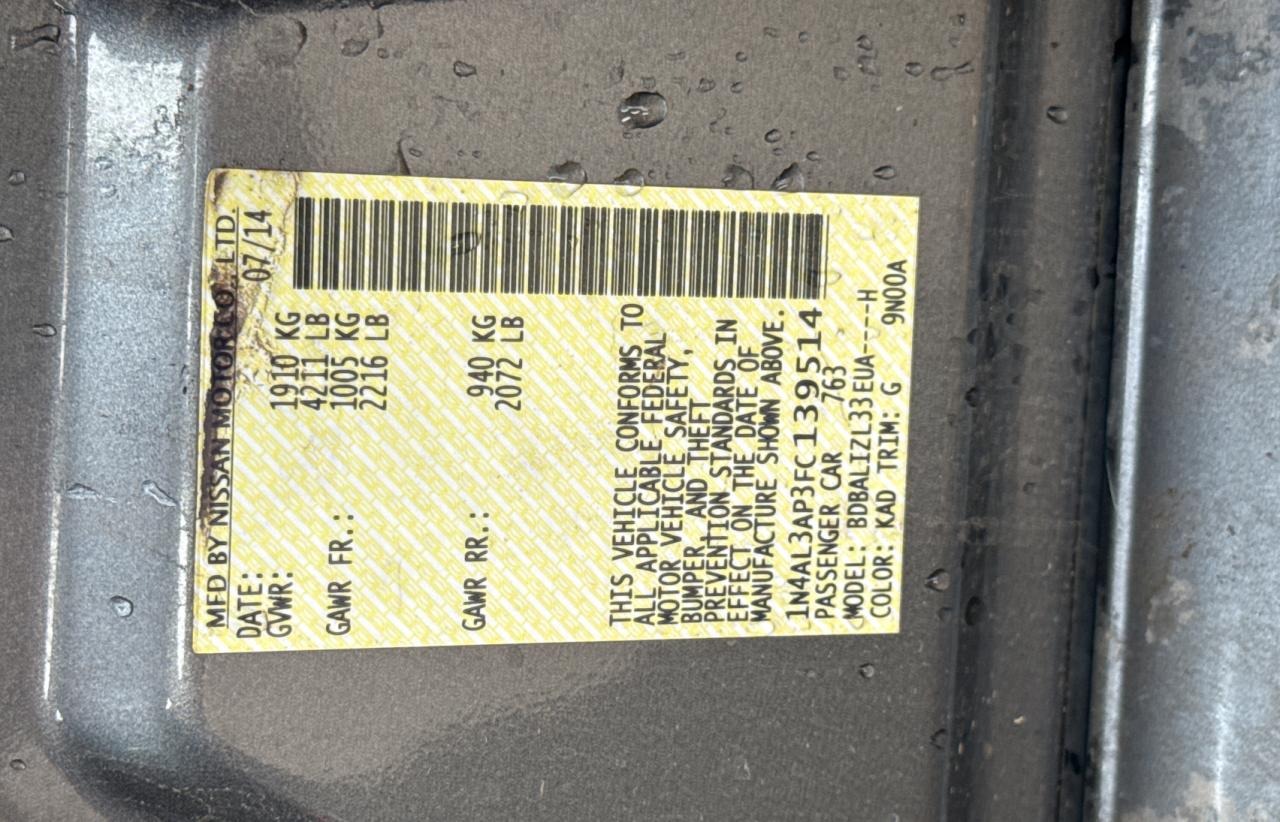 2015 Nissan Altima 2.5 VIN: 1N4AL3AP3FC139514 Lot: 45525565