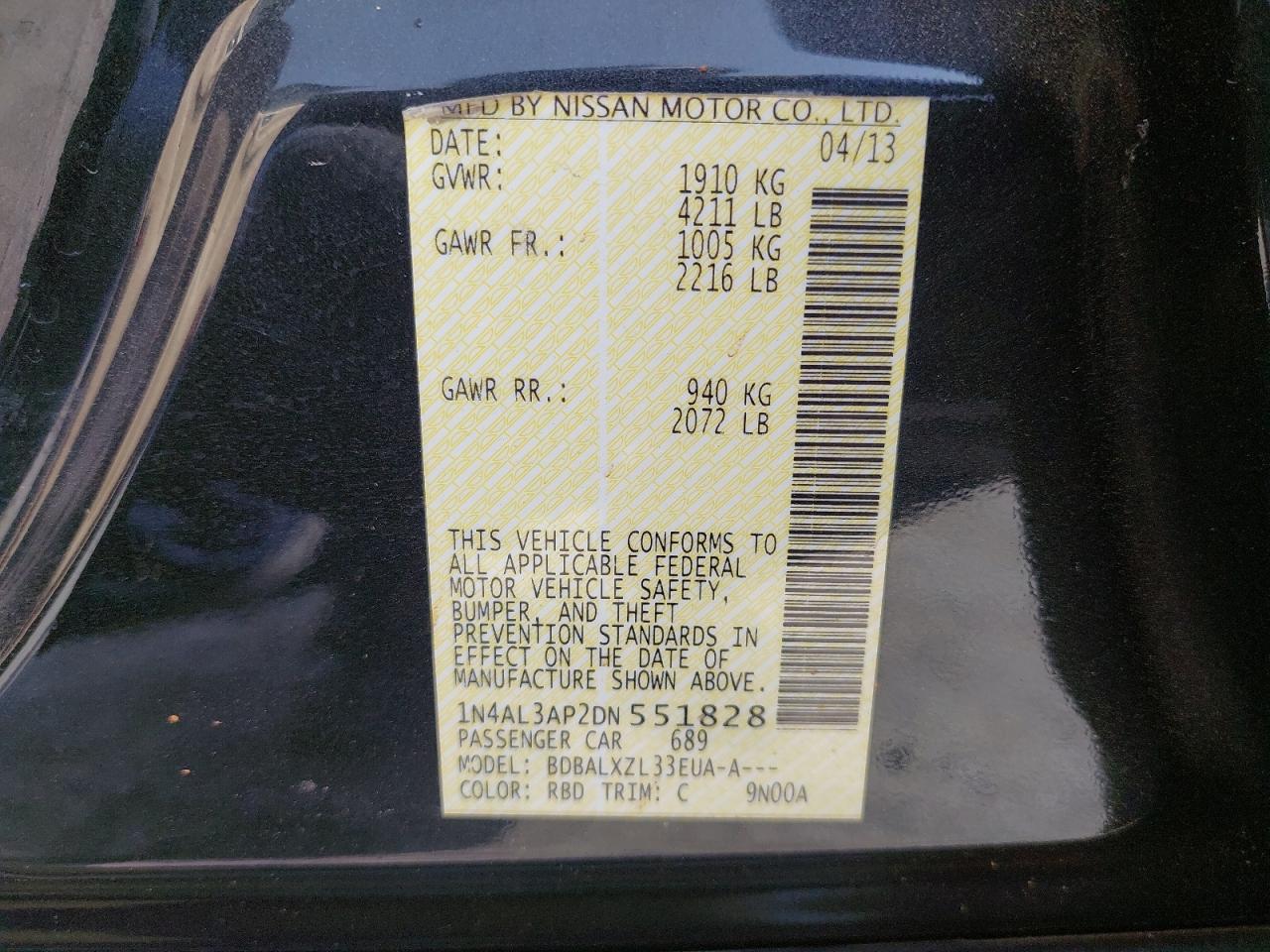 1N4AL3AP2DN551828 - 2013 NISSAN ALTIMA - #45818505