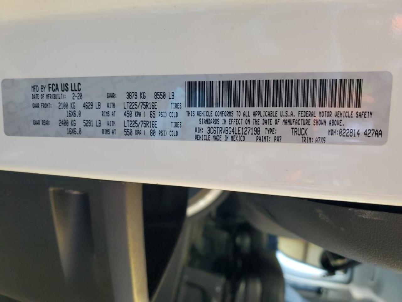 2020 Ram Promaster 1500 1500 High VIN: 3C6TRVBG4LE127198 Lot: 46462585