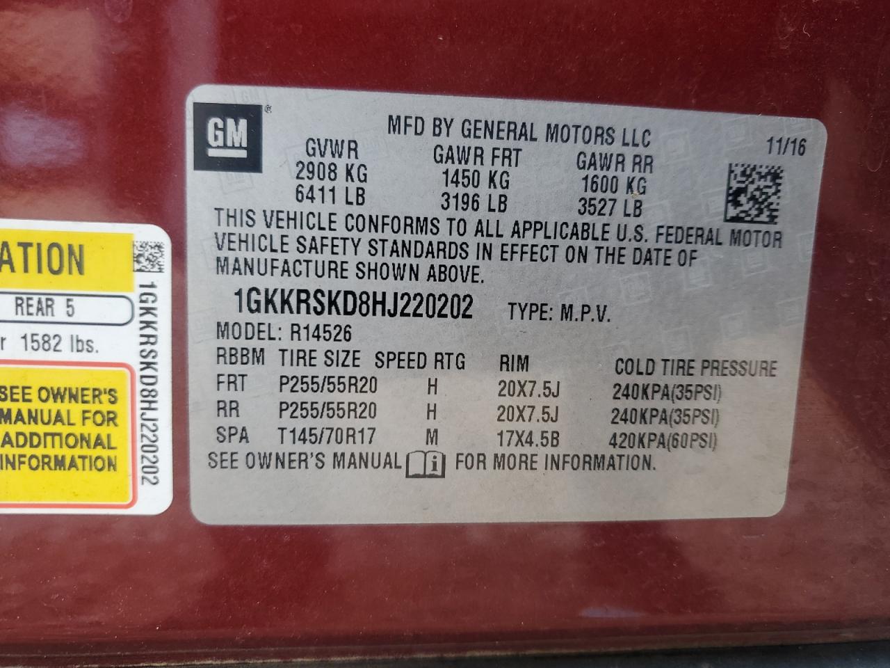 2017 GMC Acadia Limited Slt-2 VIN: 1GKKRSKD8HJ220202 Lot: 44534315