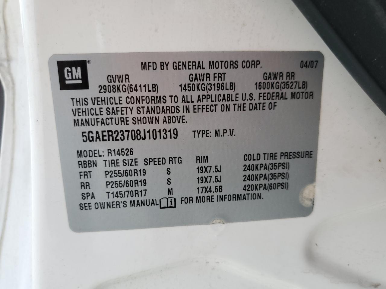 2008 Buick Enclave Cxl VIN: 5GAER23708J101319 Lot: 45286215