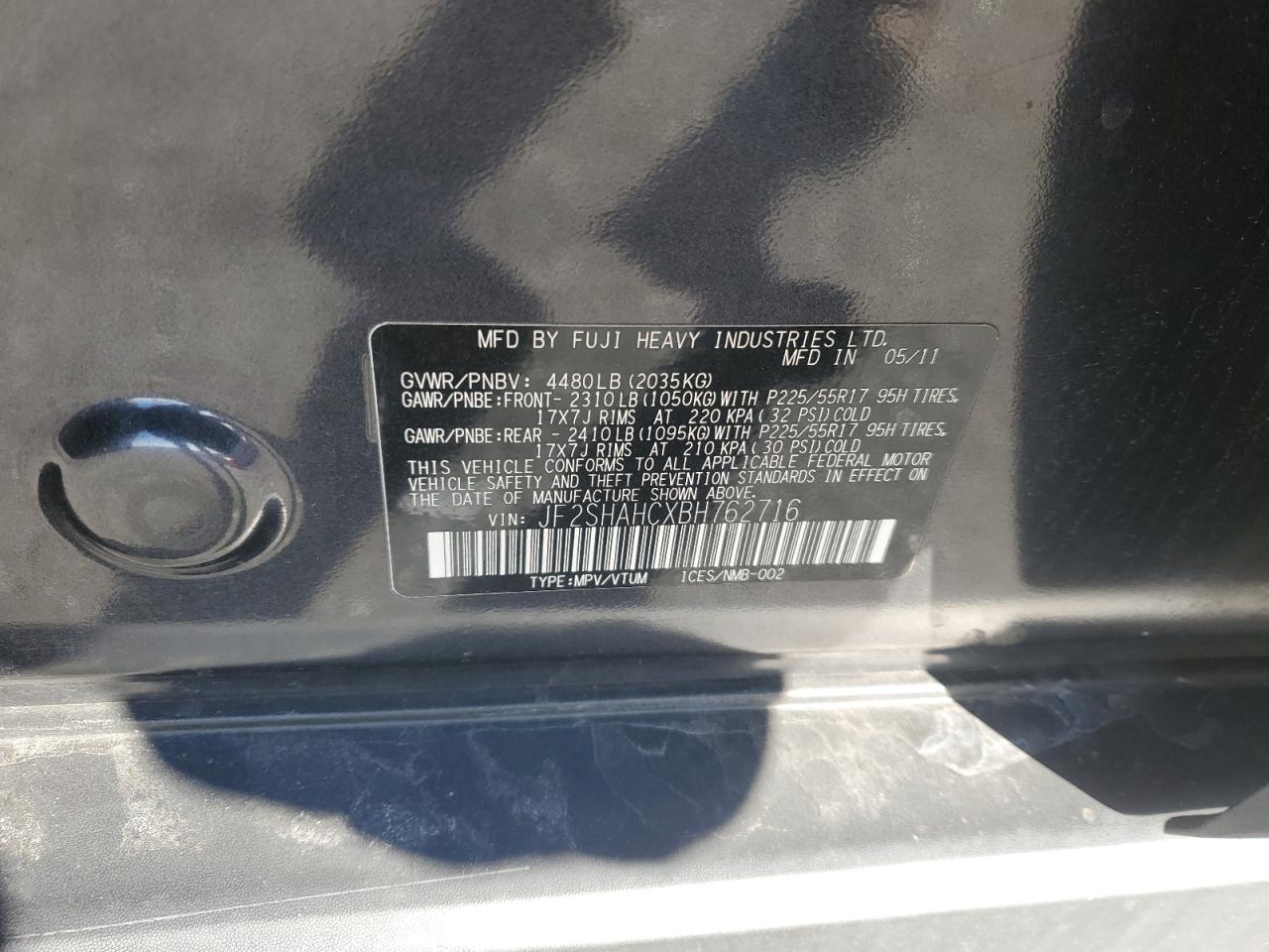 2011 Subaru Forester Touring VIN: JF2SHAHCXBH762716 Lot: 45628635