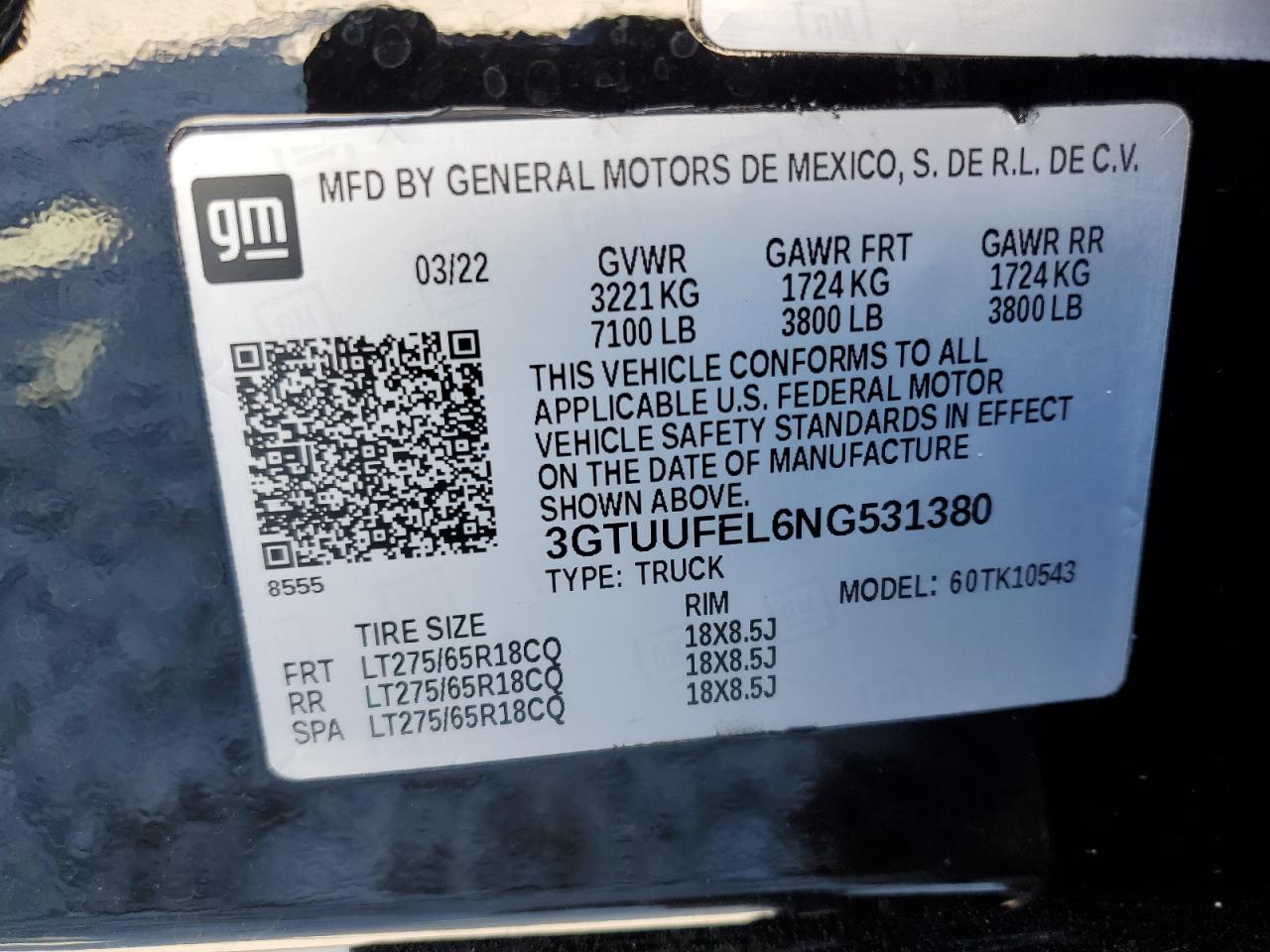 2022 GMC Sierra K1500 At4X VIN: 3GTUUFEL6NG531380 Lot: 45738495