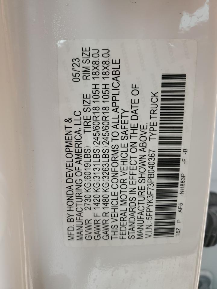 2023 Honda Ridgeline Rtl-E VIN: 5FPYK3F73PB040367 Lot: 43925165